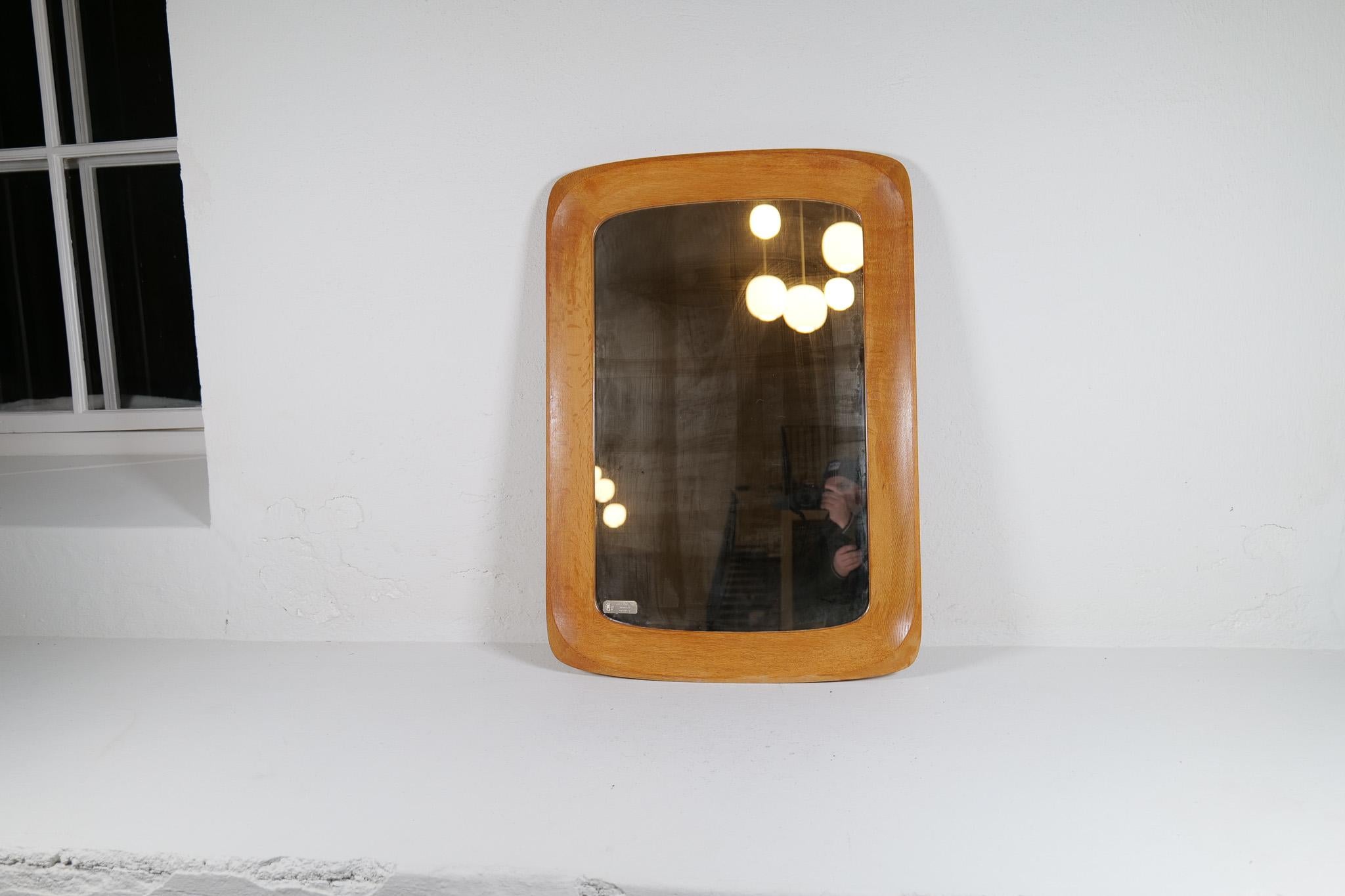 Midcentury Modern Sculptural Wall Mirror, Oak, Crystal Glass, Glas & Trä, 1960s 5