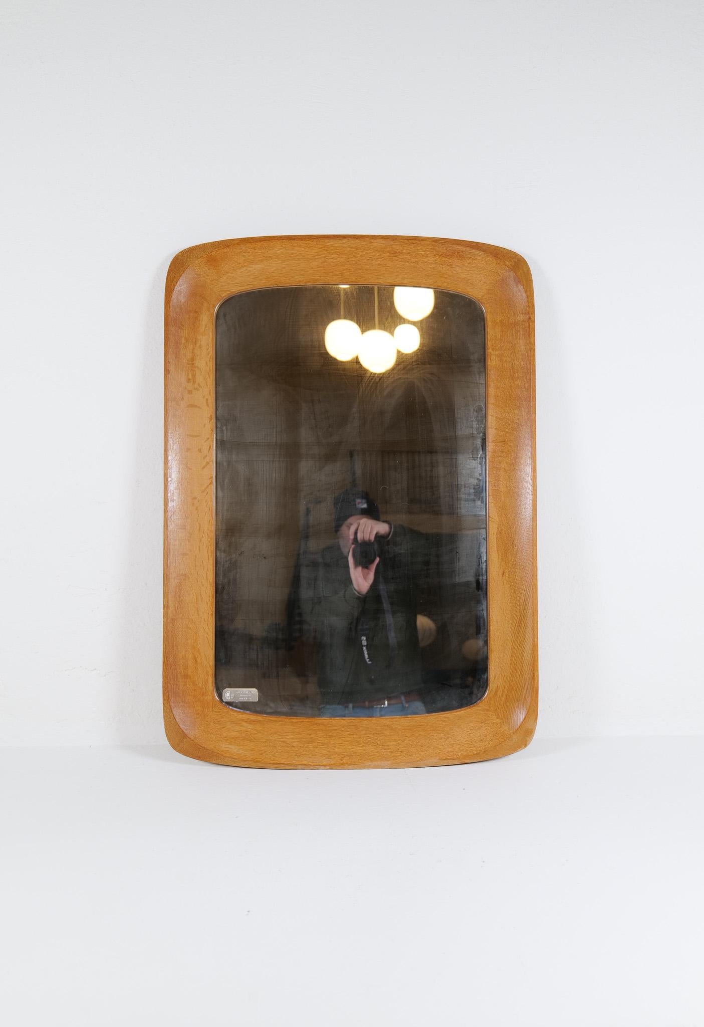 Midcentury Modern Sculptural Wall Mirror, Oak, Crystal Glass, Glas & Trä, 1960s For Sale 6
