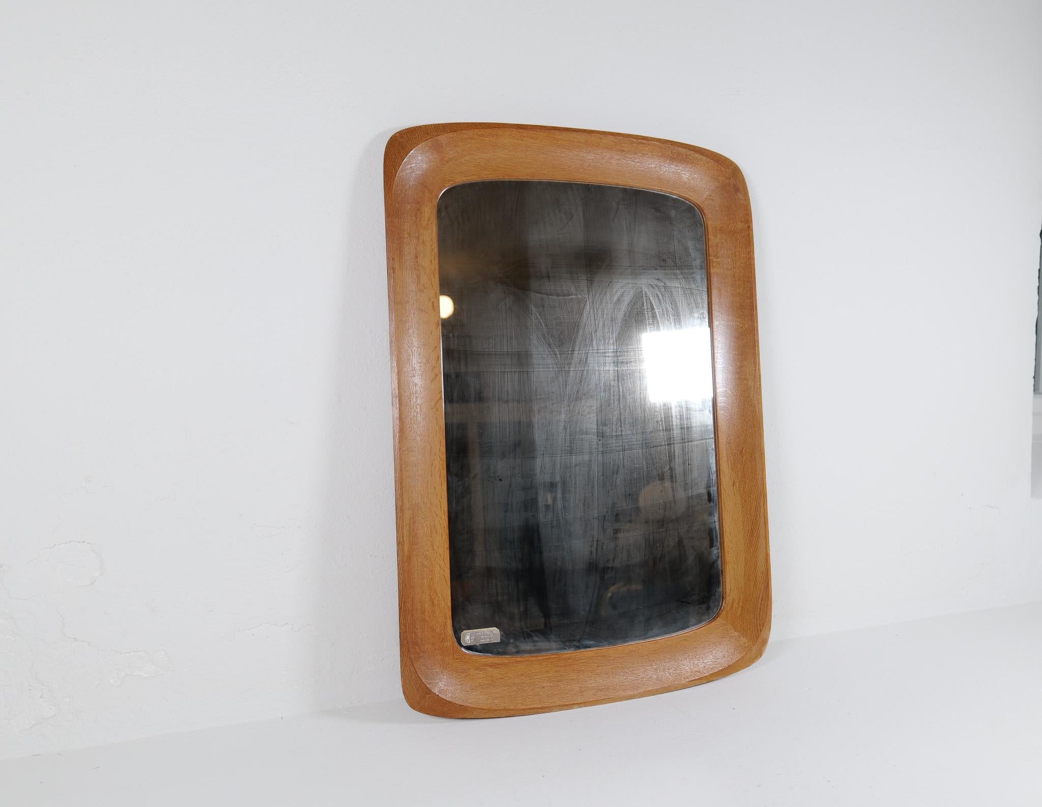 Midcentury Modern Sculptural Wall Mirror, Oak, Crystal Glass, Glas & Trä, 1960s 7