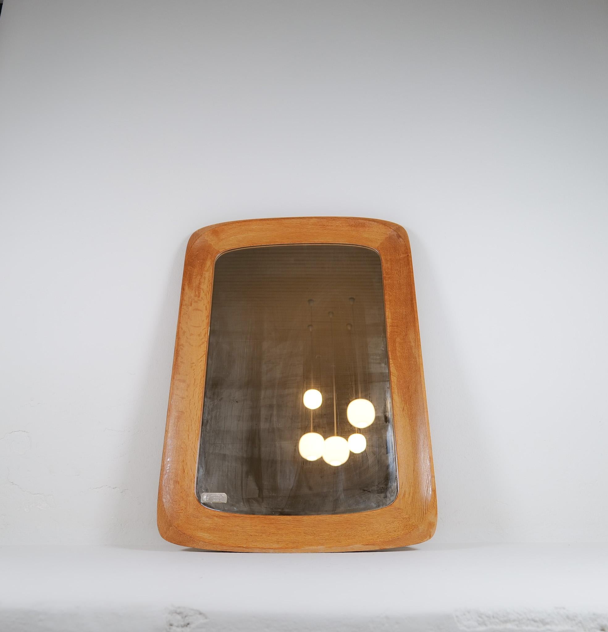 Mid-Century Modern Midcentury Modern Sculptural Wall Mirror, Oak, Crystal Glass, Glas & Trä, 1960s For Sale