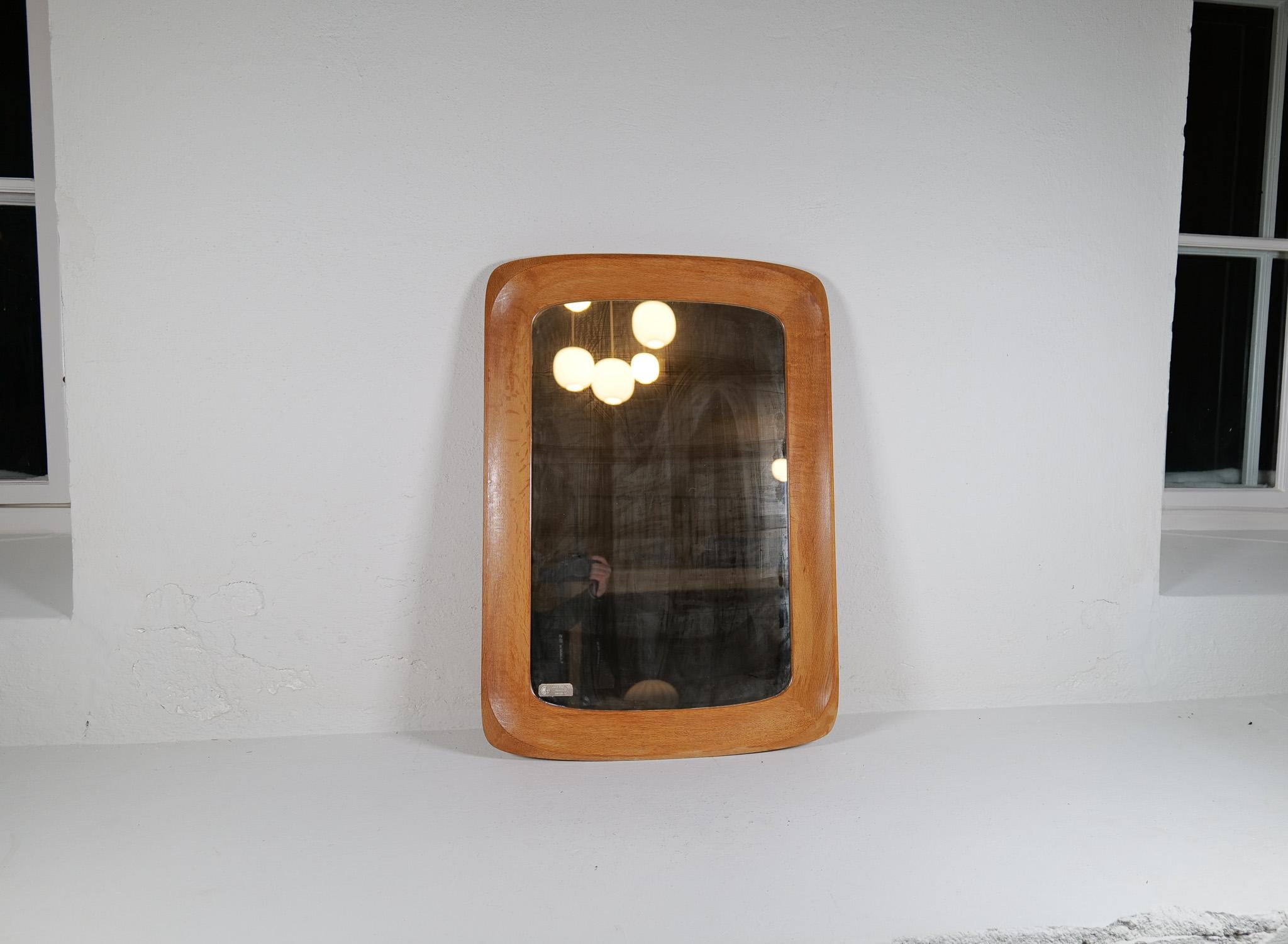 Midcentury Modern Sculptural Wall Mirror, Oak, Crystal Glass, Glas & Trä, 1960s For Sale 3