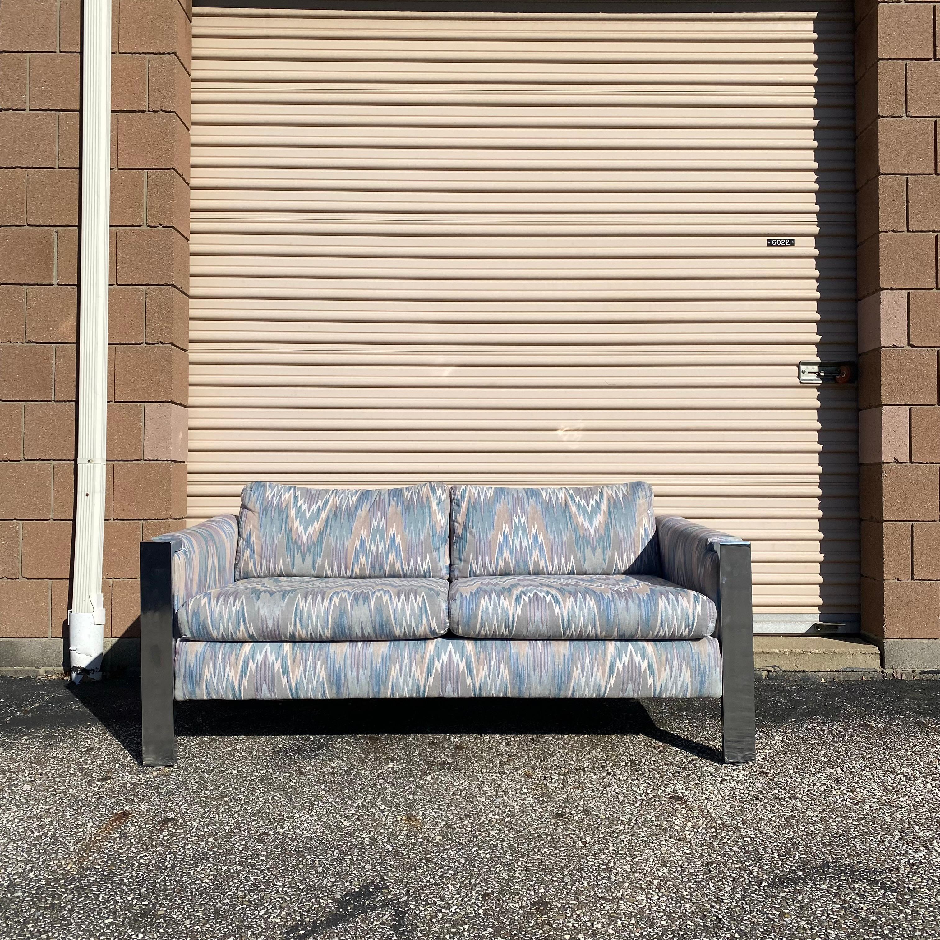 This is a very nice Mid-Century Modern petite two-seat sofa made by Selig, ca. 1960's. The original owners who I bought it from had Selig stools to match. In the 1980's they had everything reupholstered for a home renovation. 

Condition: this