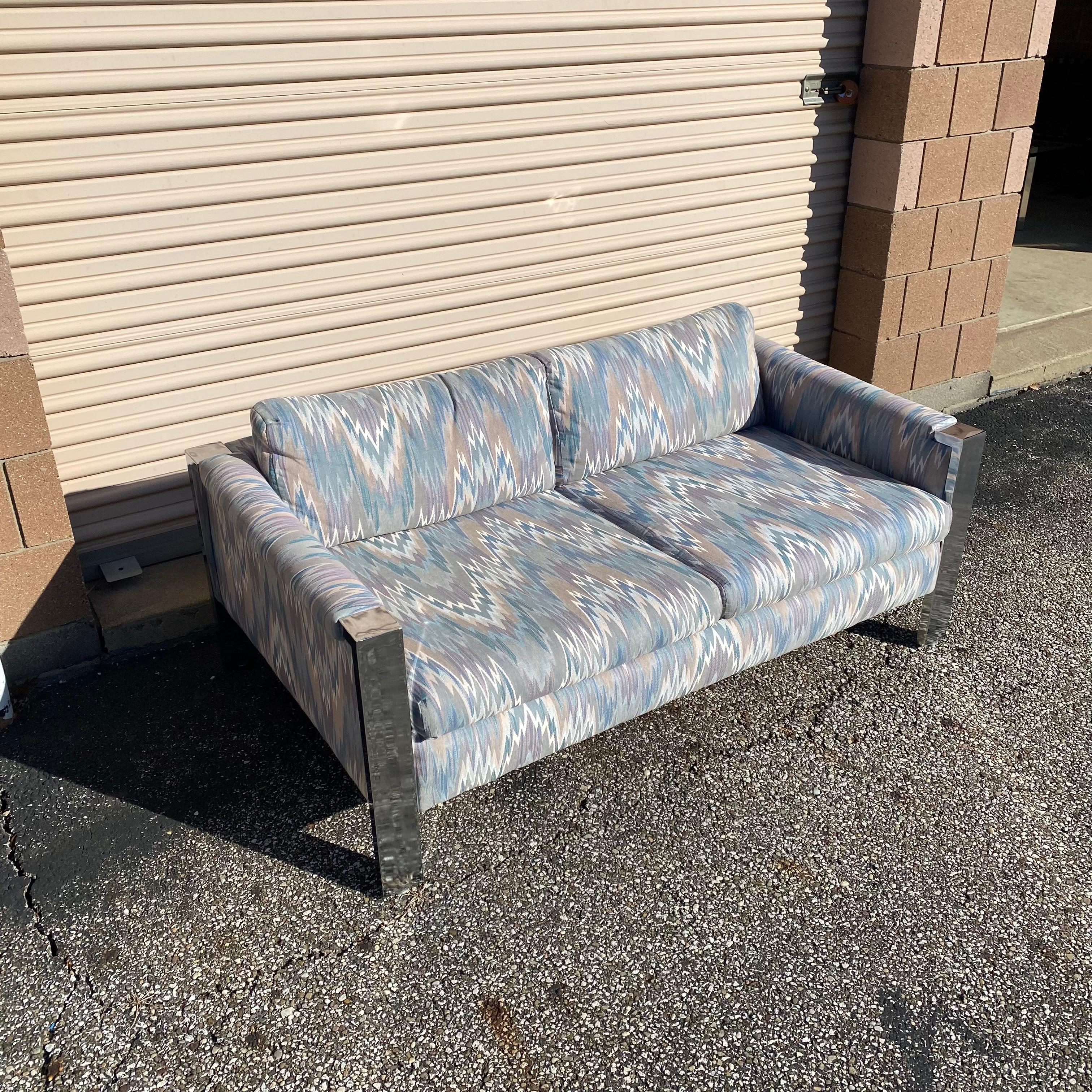 Mid-Century Modern Selig Chrome Two-Seat Petite Low Sofa In Good Condition In Munroe Falls, OH