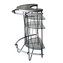 Mid-Century Modern Semicircled Iron Steel and Glass Italian Bar, Italy, 1950