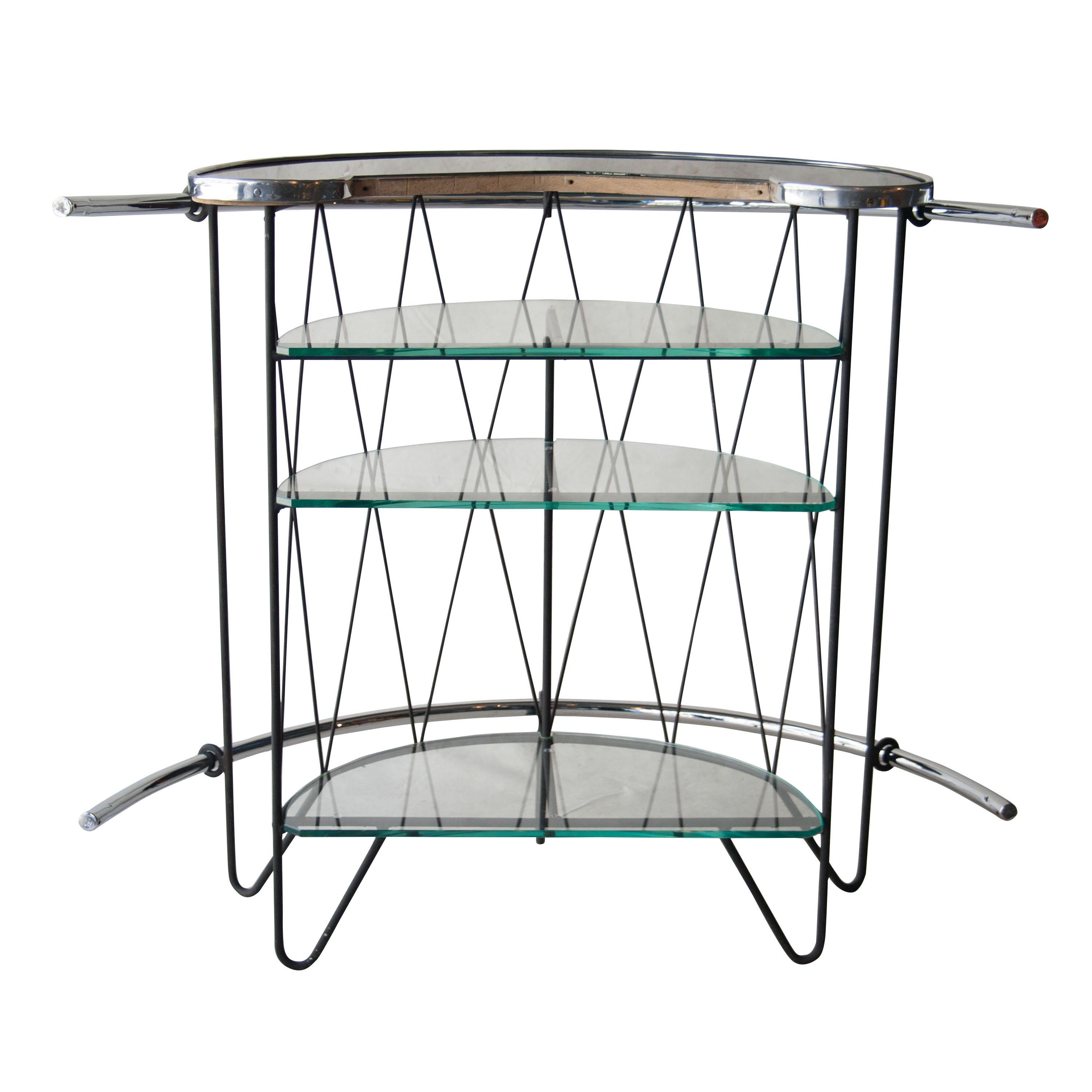 Mid-Century Modern Semicircled Iron Steel and Glass Italian Bar, Italy, 1950 In Good Condition In Madrid, ES