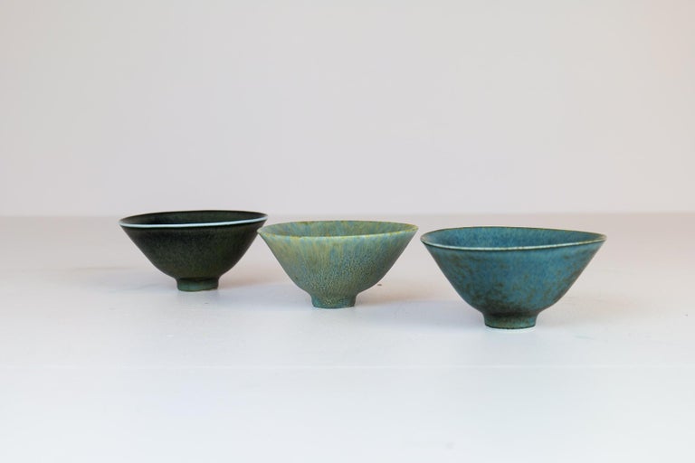 Ceramic Mid-Century Modern Set of 3 Bowls Rörstrand Carl Harry Stålhane, Sweden For Sale
