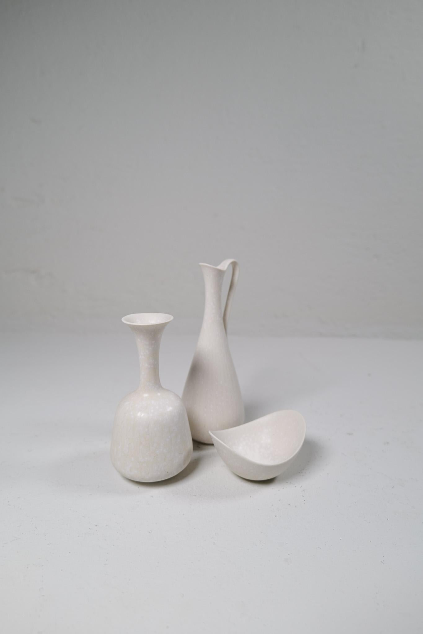 Midcentury Modern Set of 3 Ceramic Pieces Rörstrand Gunnar Nylund, Sweden, 1950s In Good Condition For Sale In Hillringsberg, SE