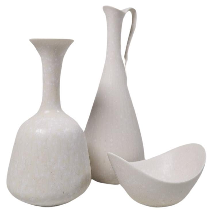 Midcentury Modern Set of 3 Ceramic Pieces Rörstrand Gunnar Nylund, Sweden, 1950s For Sale