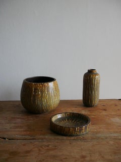 Midcentury Modern Set of 3 Ceramic Pieces, Rubus, Gunnar Nylund, Rörstrand