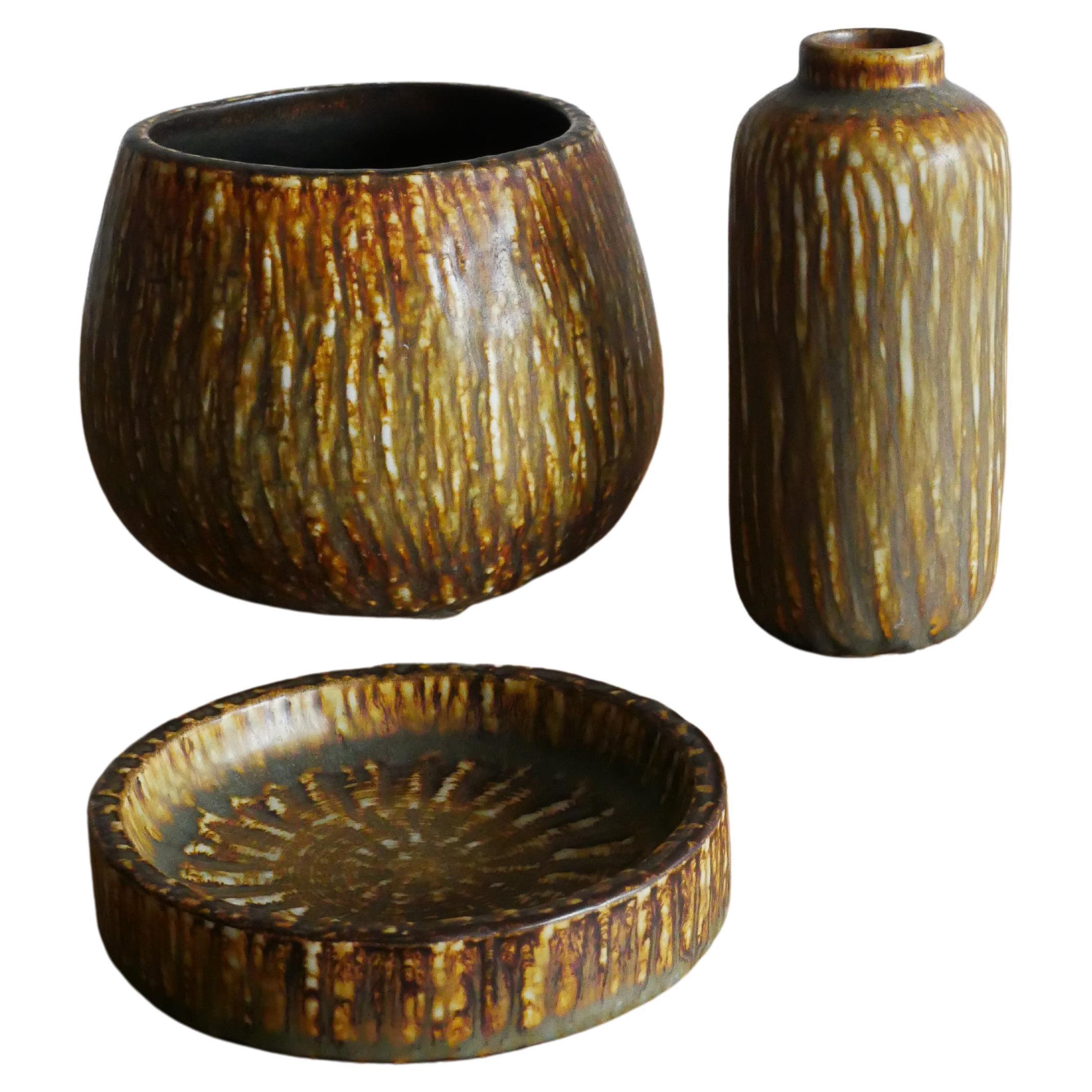 Midcentury Modern Set of 3 Ceramic Pieces, Rubus, Gunnar Nylund, Rörstrand