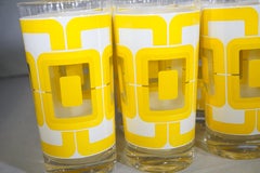 Mid-Century Modern Set of 8 Libbey Retro Yellow & White Link Tall Glasses Set