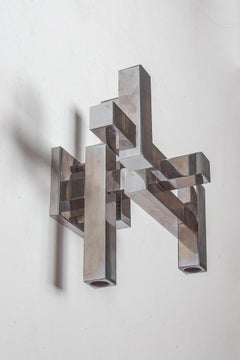 Midcentury Modern Set of Two Sciolari Chrome Cubic Wall Lamps, Sconces 1960S