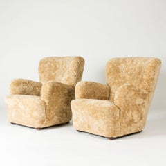 Midcentury Modern Sheepskin lounge chairs, Denmark, 1930s