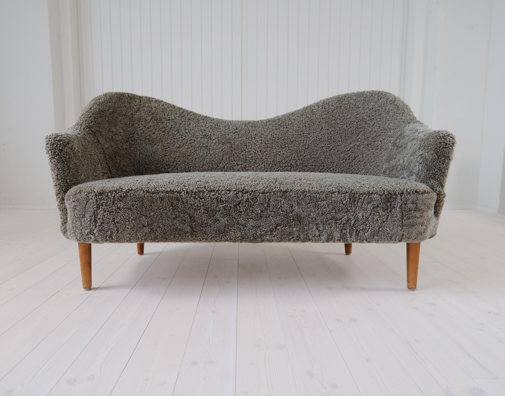 Swedish Midcentury Modern Sheepskin/Shearling Sofa Model 'Samspel