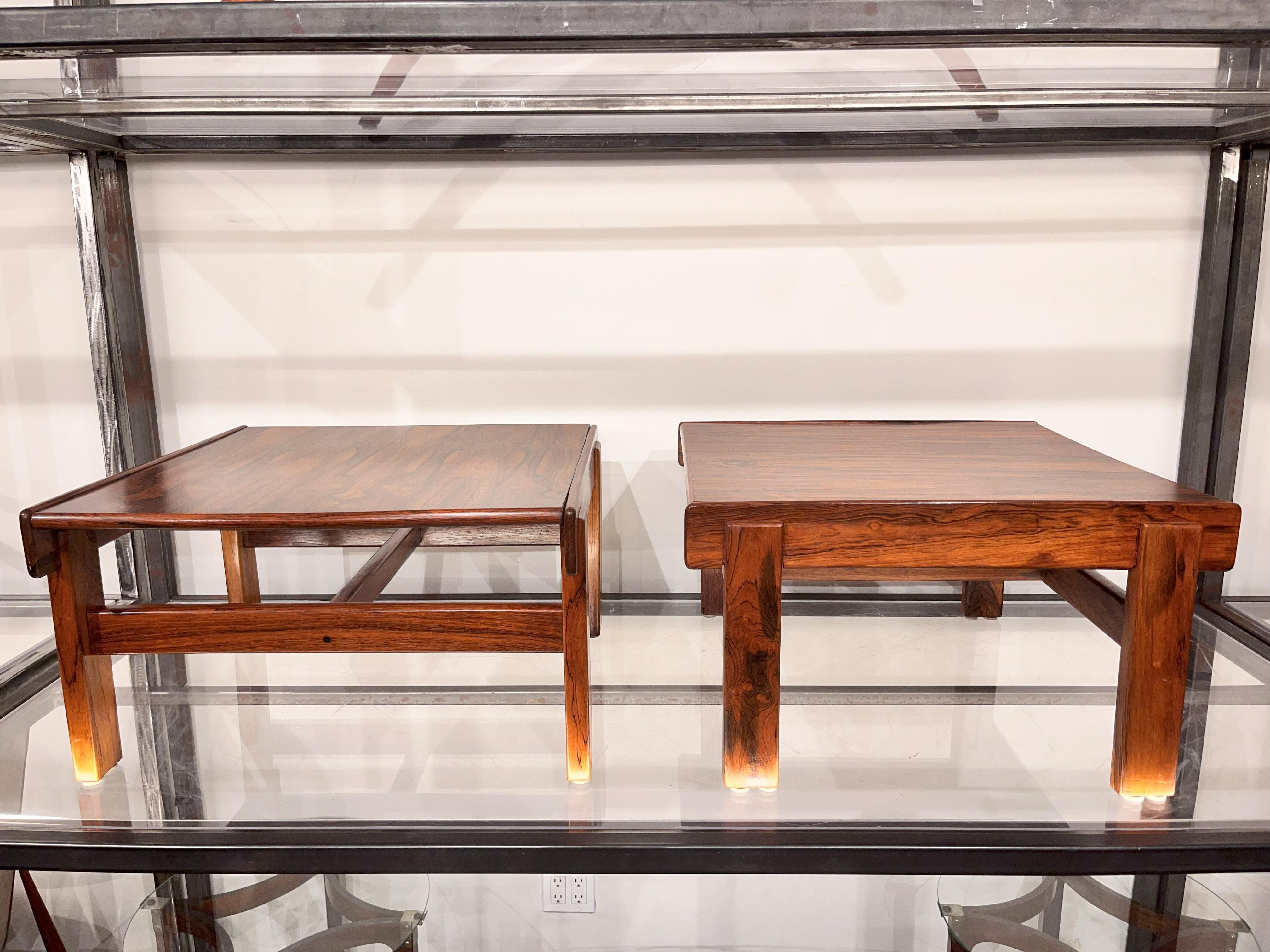 Available today, this Brazilian modern side table set in Hardwood designed by Jean Gillon in the 1960’s is nothing less than spectacular.

Sizes:
- Side Tables: H14.6, W25.6, D25.6 (in) H37, W65, D65 (cm)

The entire set is made in Brazilian