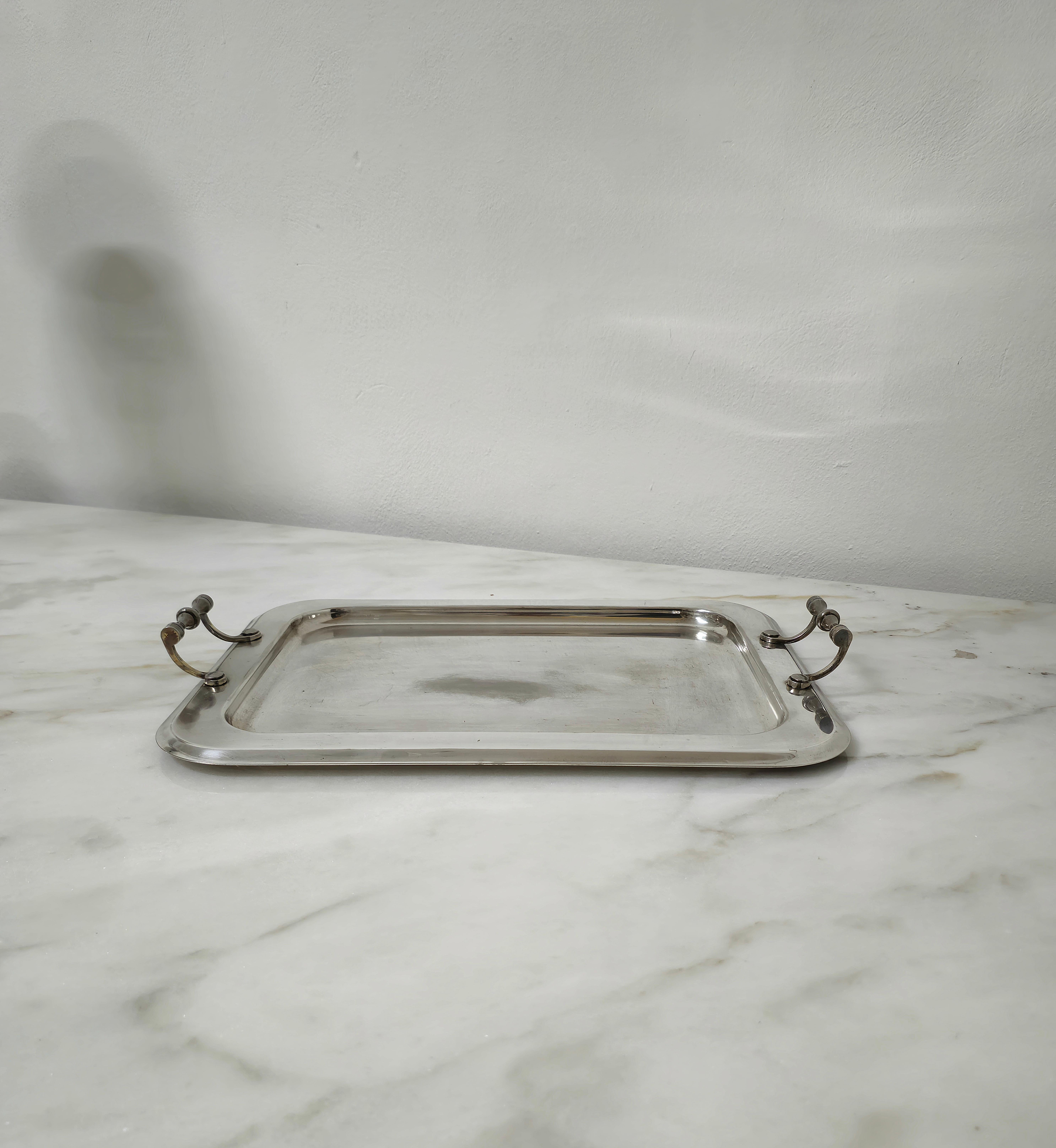 Midcentury Modern Silver Plate Tablett Sheratonn Italienisches Design 1960s im Zustand „Relativ gut“ im Angebot in Palermo, IT