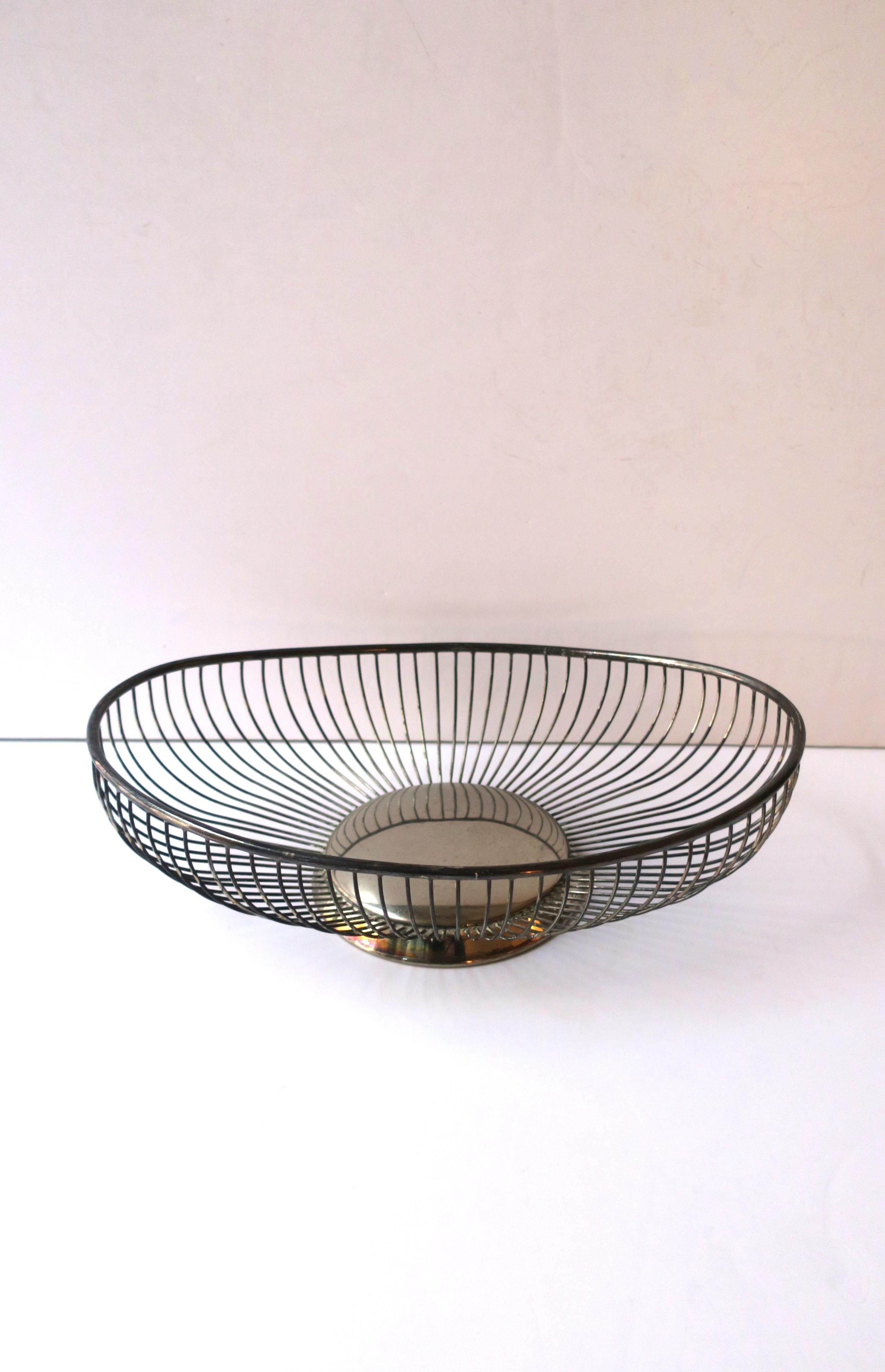 Italian Midcentury Modern Silver Plate Wire Basket For Sale