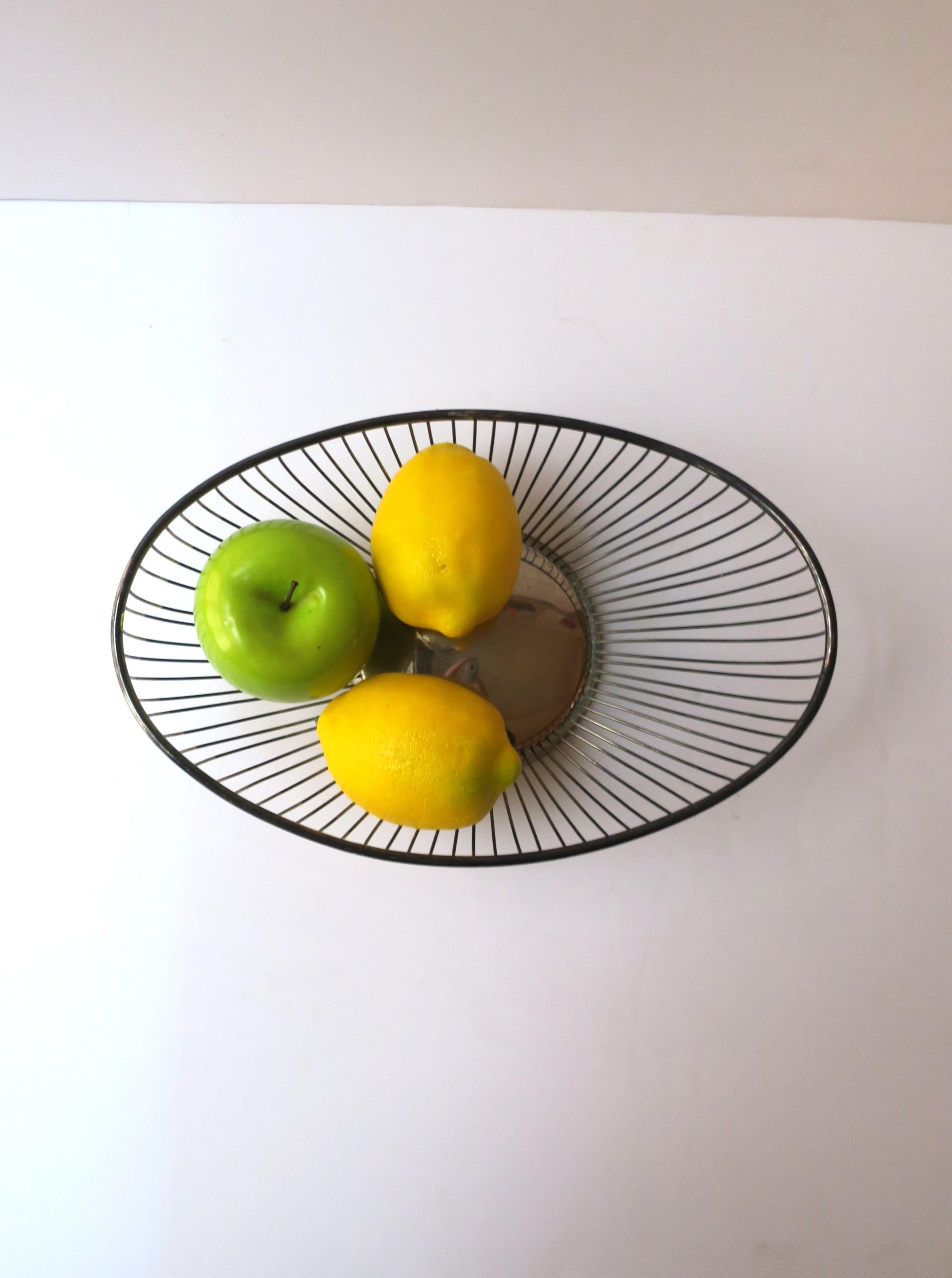 Metal Midcentury Modern Silver Plate Wire Basket For Sale