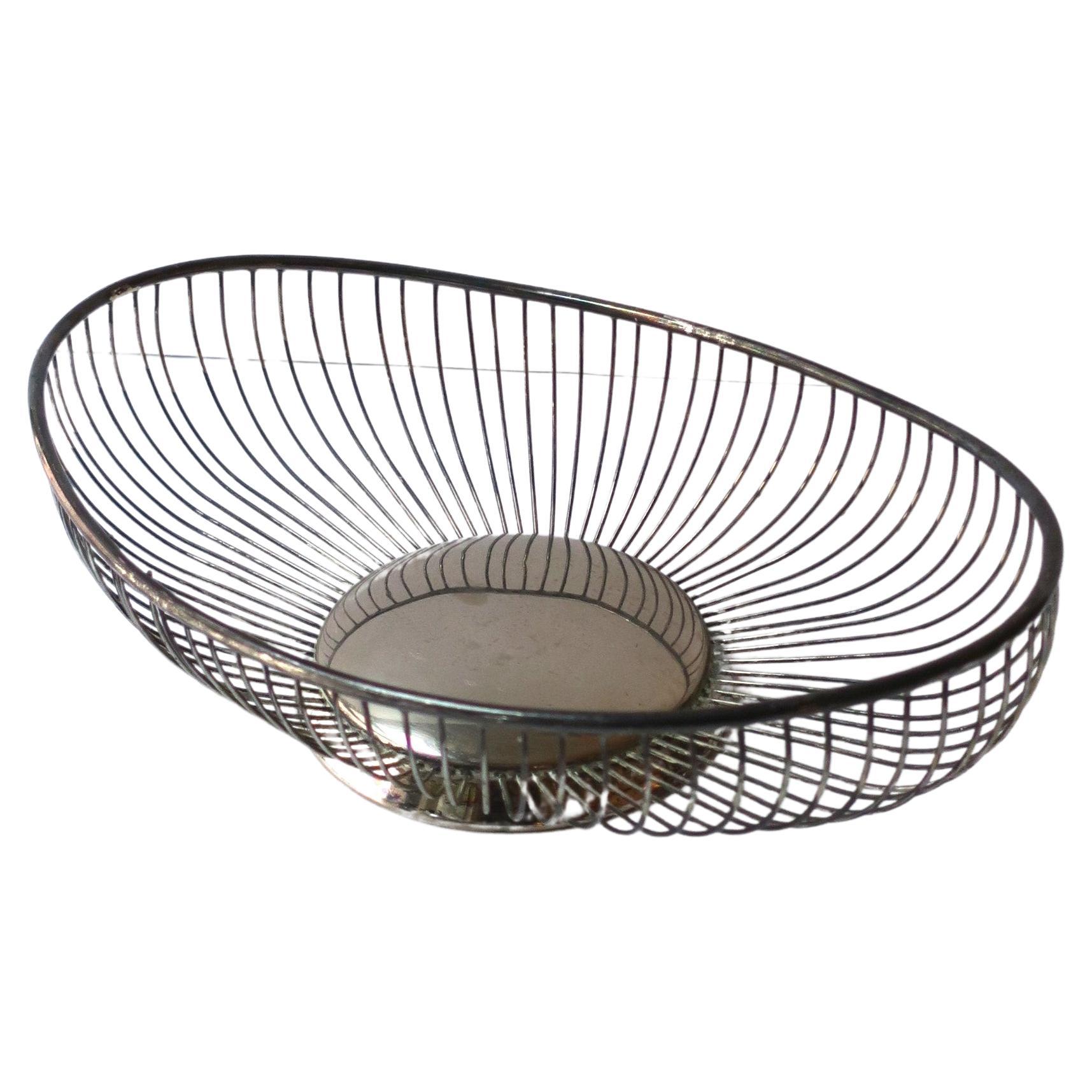 Midcentury Modern Silver Plate Wire Basket For Sale