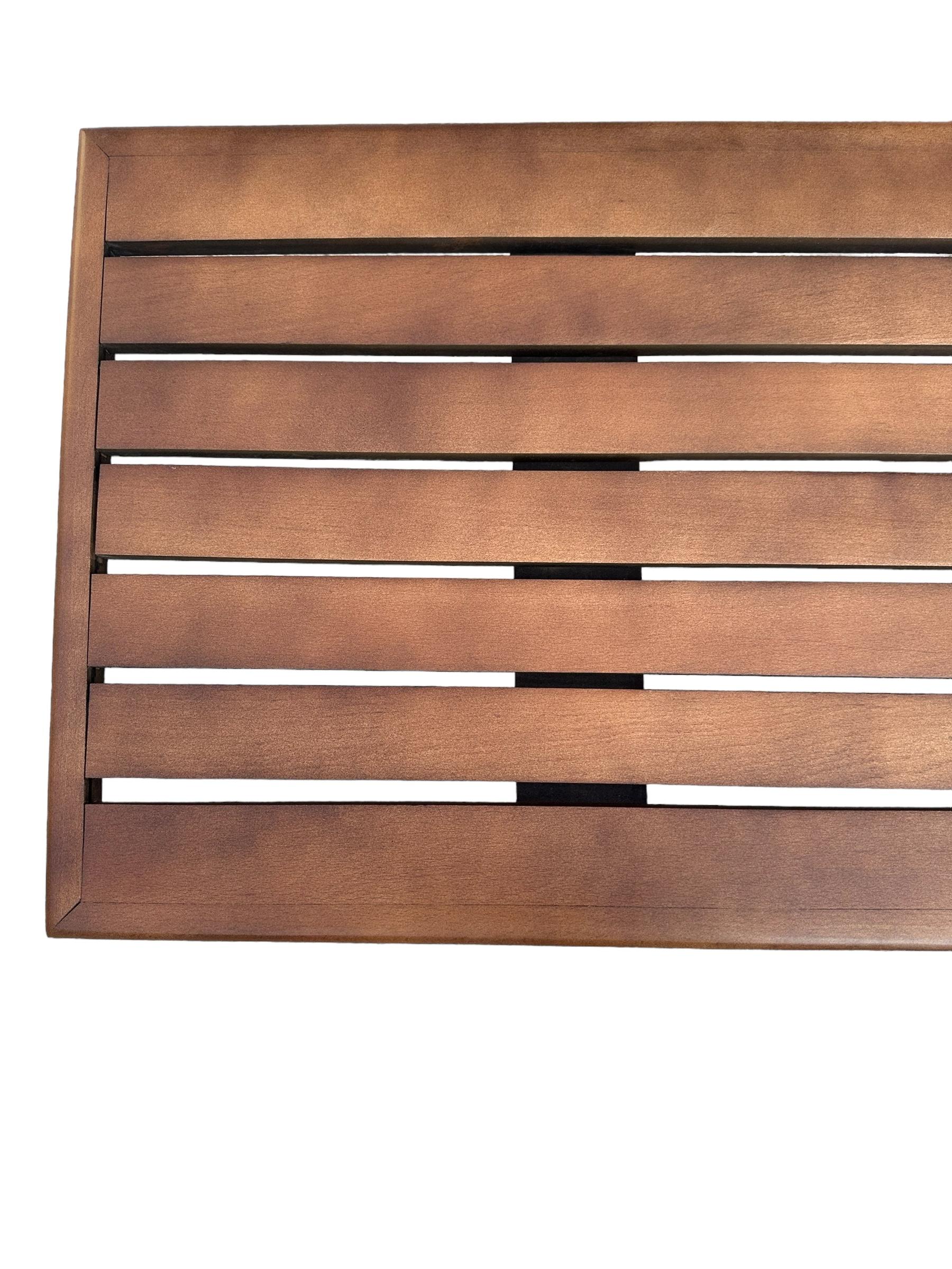 Midcentury Modern Slat Bench or Coffee Table Refinished in Medium Walnut Tone For Sale 4