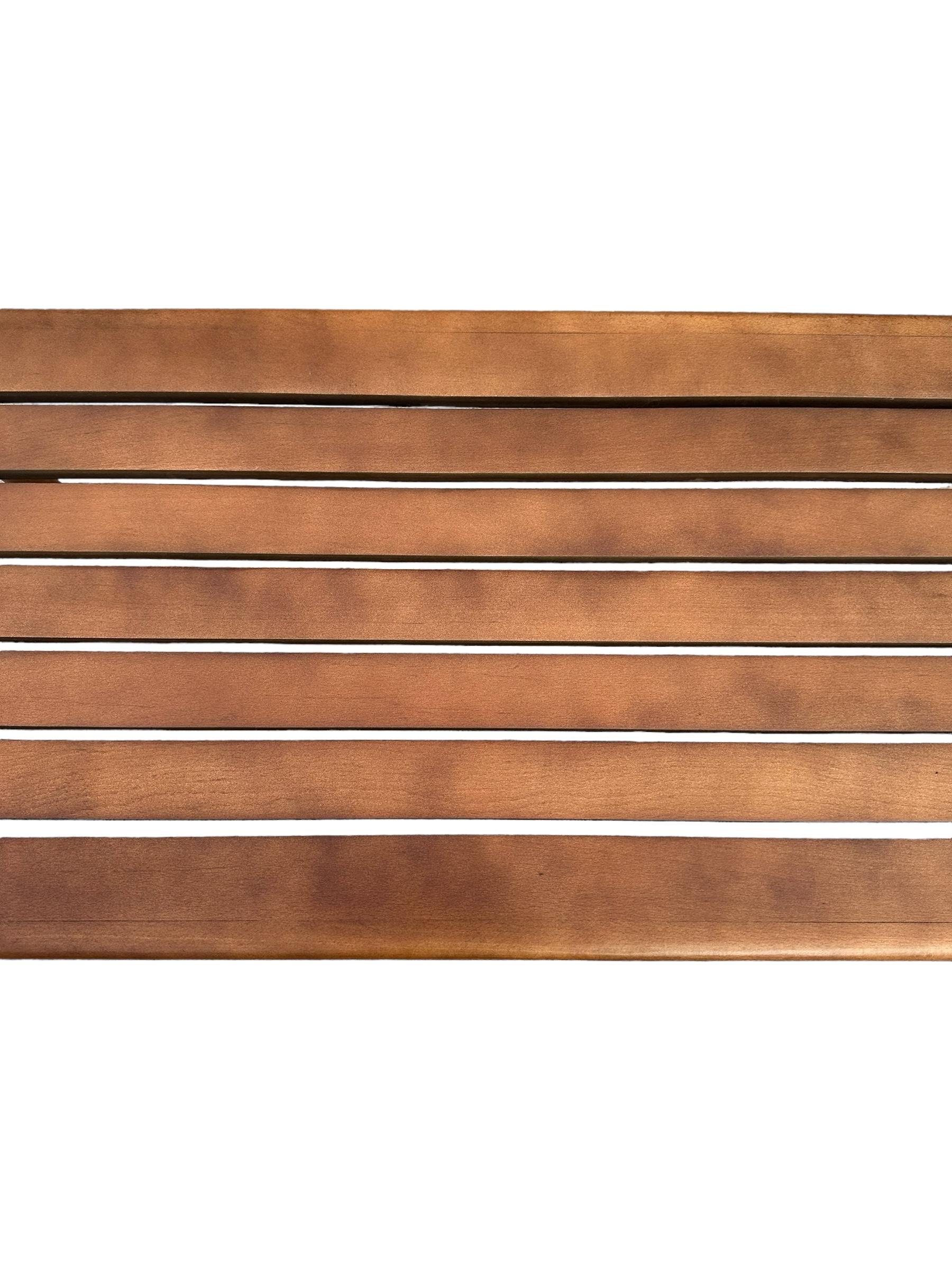 Midcentury Modern Slat Bench or Coffee Table Refinished in Medium Walnut Tone For Sale 2