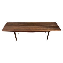 Midcentury Modern Slat Bench or Coffee Table Refinished in Medium Walnut Tone