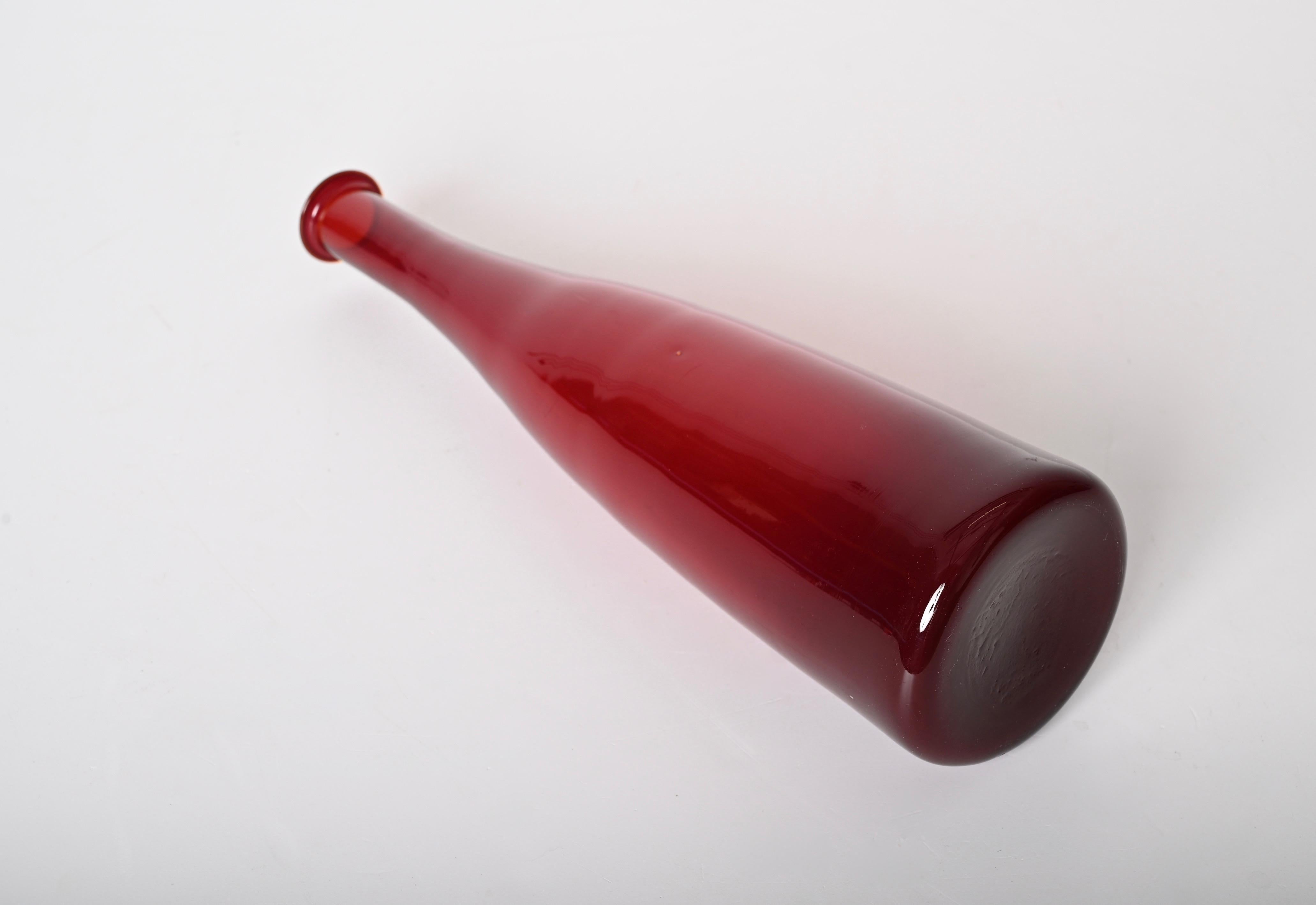 Mid-Century Modern Smoked Ruby Red Murano Blown Glass Italian Bottle, 1970s  For Sale 10