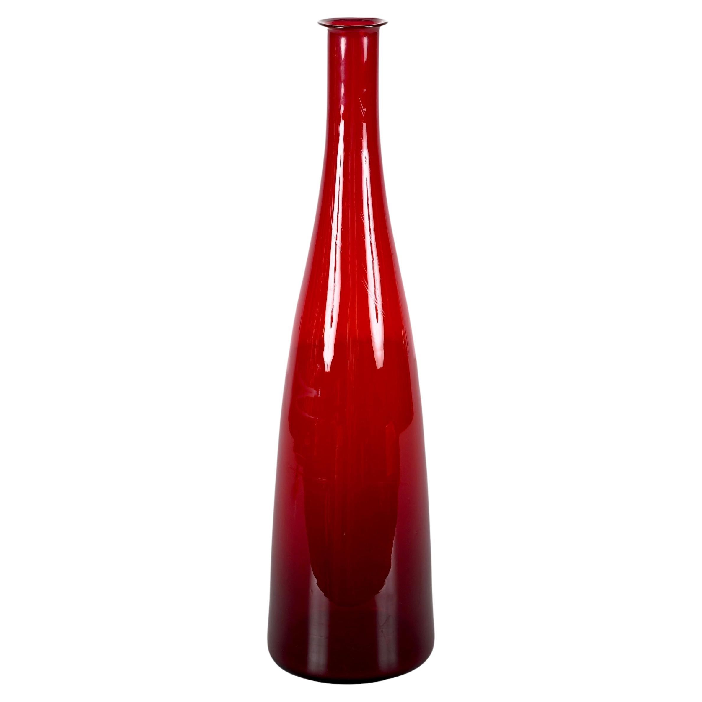 Mid-Century Modern Smoked Ruby Red Murano Blown Glass Italian Bottle, 1970s 