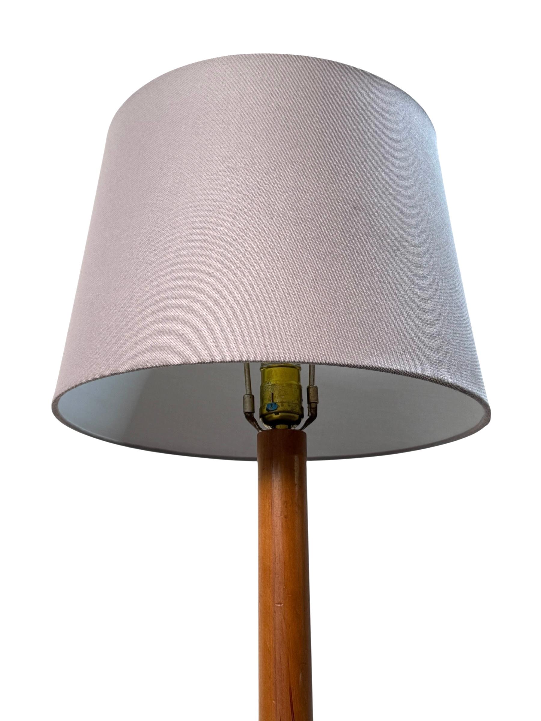 Midcentury Modern Solid Wood Floor Lamp with new Linen Shade For Sale 6