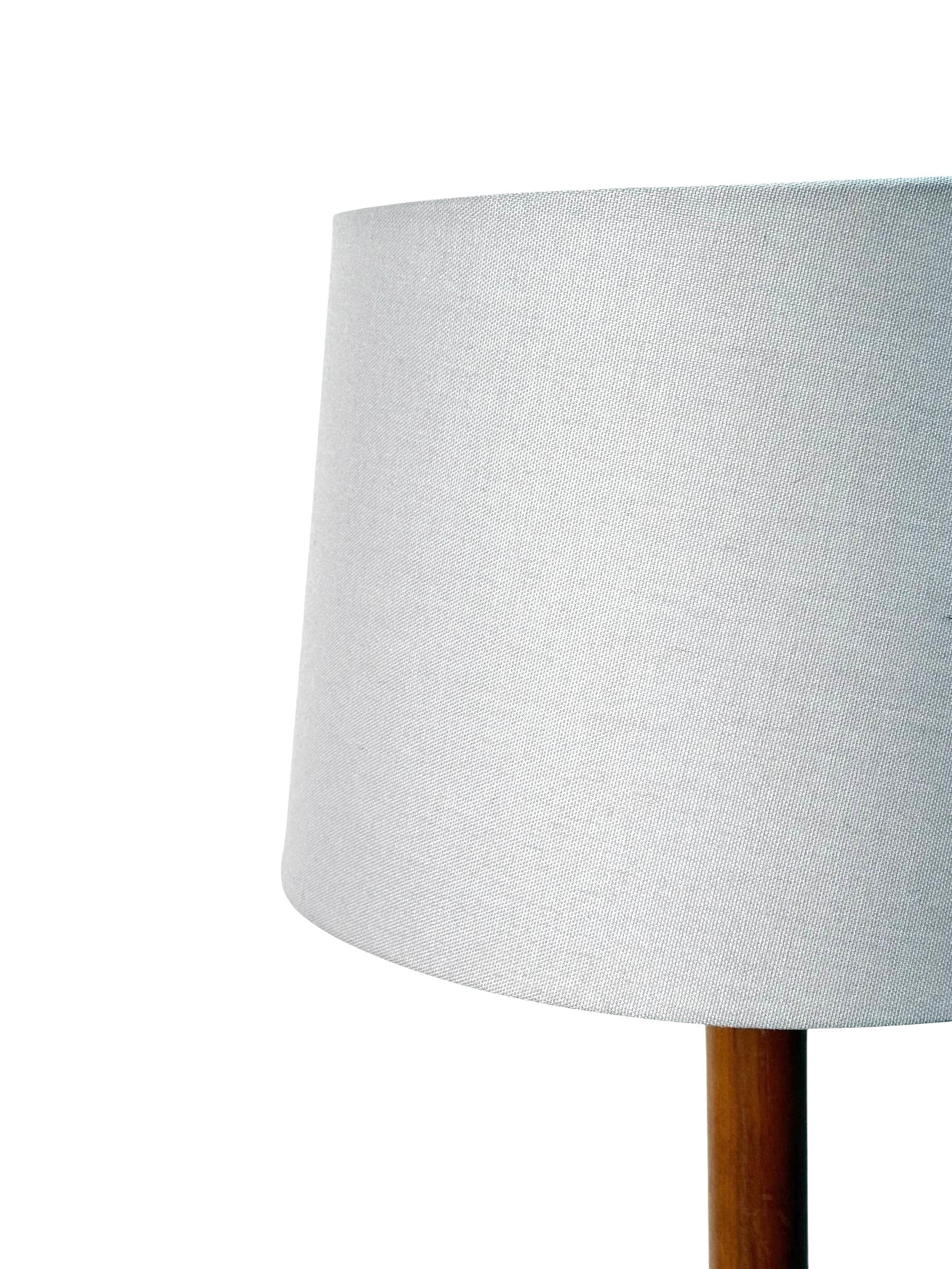 Midcentury Modern Solid Wood Floor Lamp with new Linen Shade For Sale 2