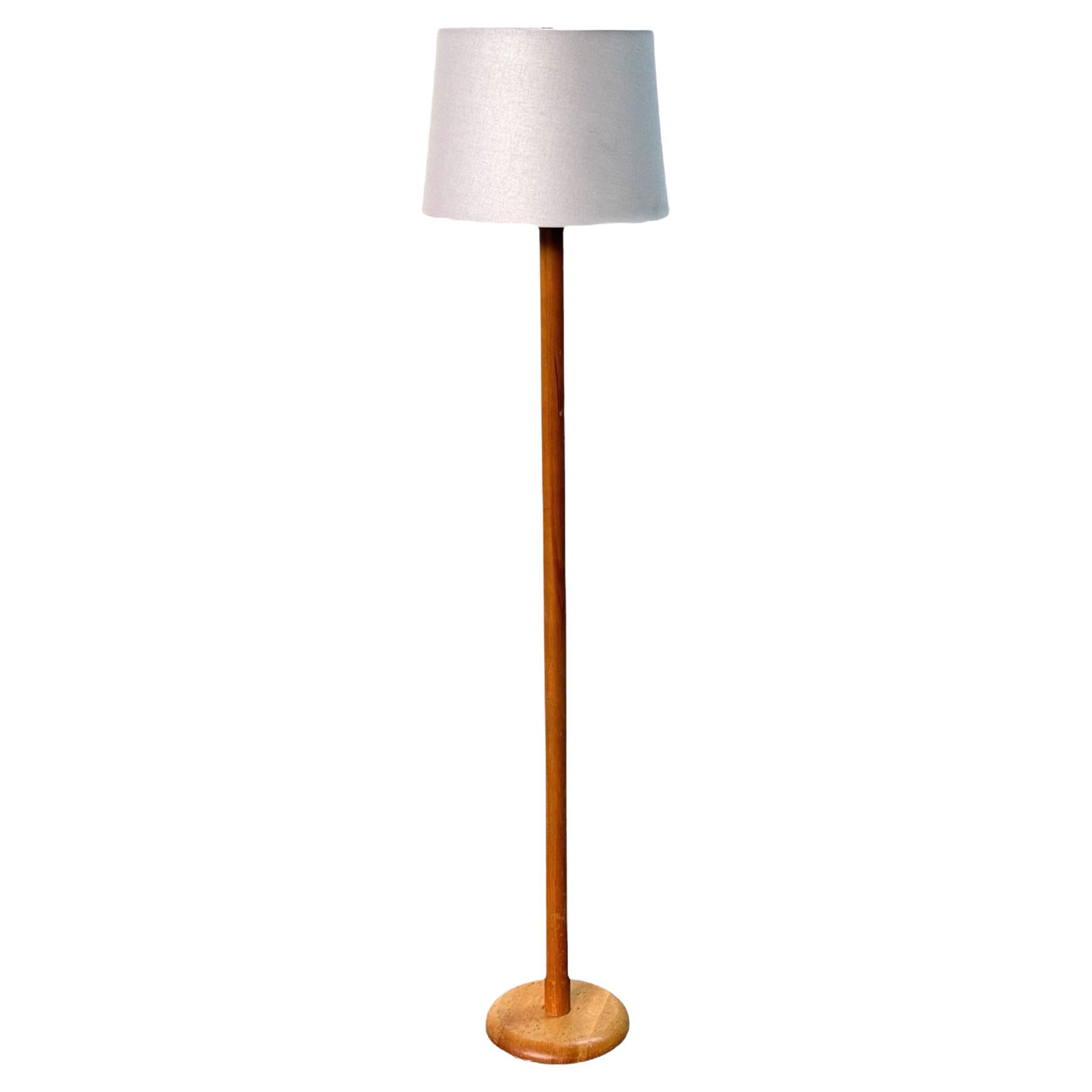 Midcentury Modern Solid Wood Floor Lamp with new Linen Shade For Sale