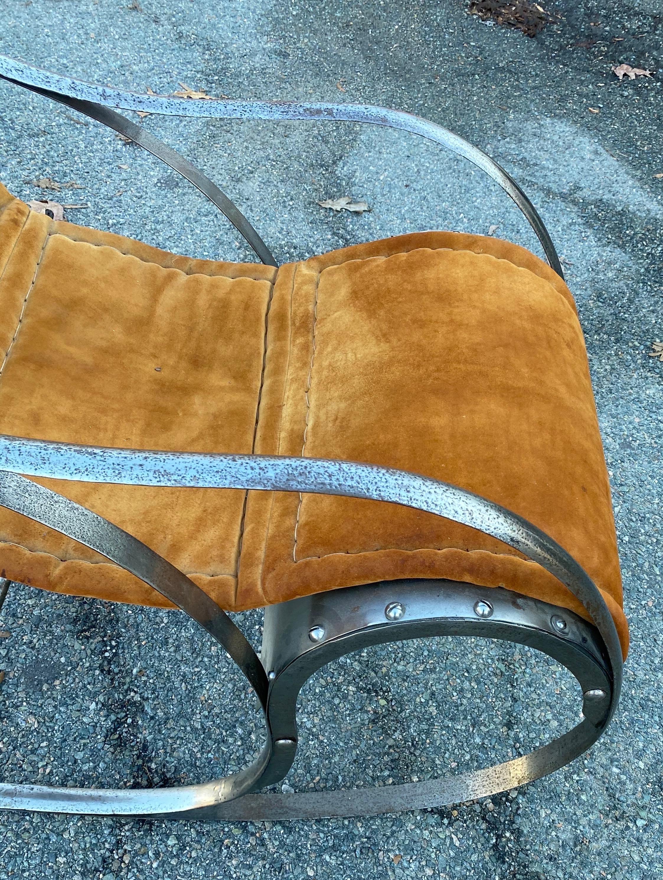 Mid-Century Modern Stainless Steel and Suede Rocking Chair by Maison Jansen 2