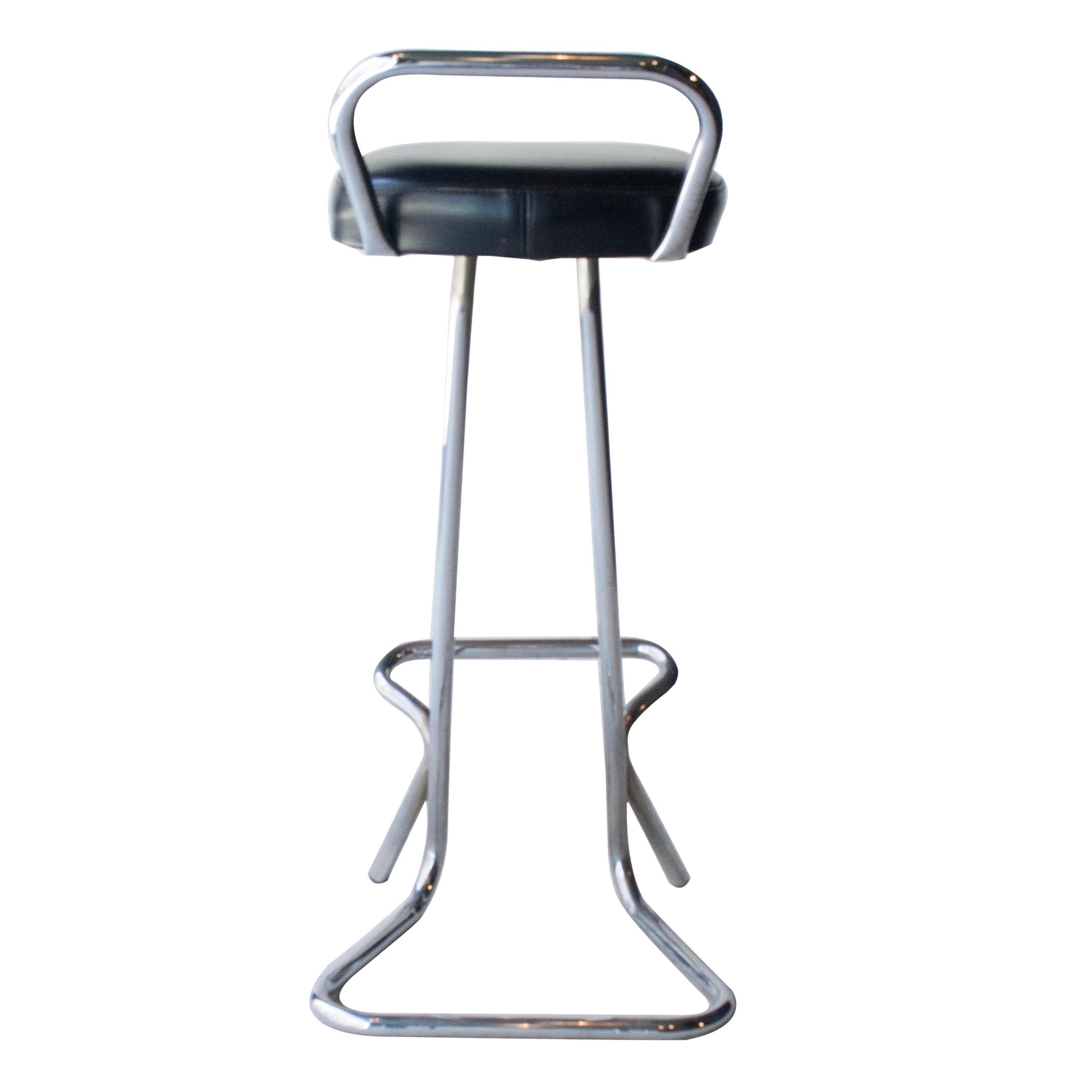 Mid-Century Modern Steel Chrome Black Stool, Italy, 1970 In Good Condition In Madrid, ES