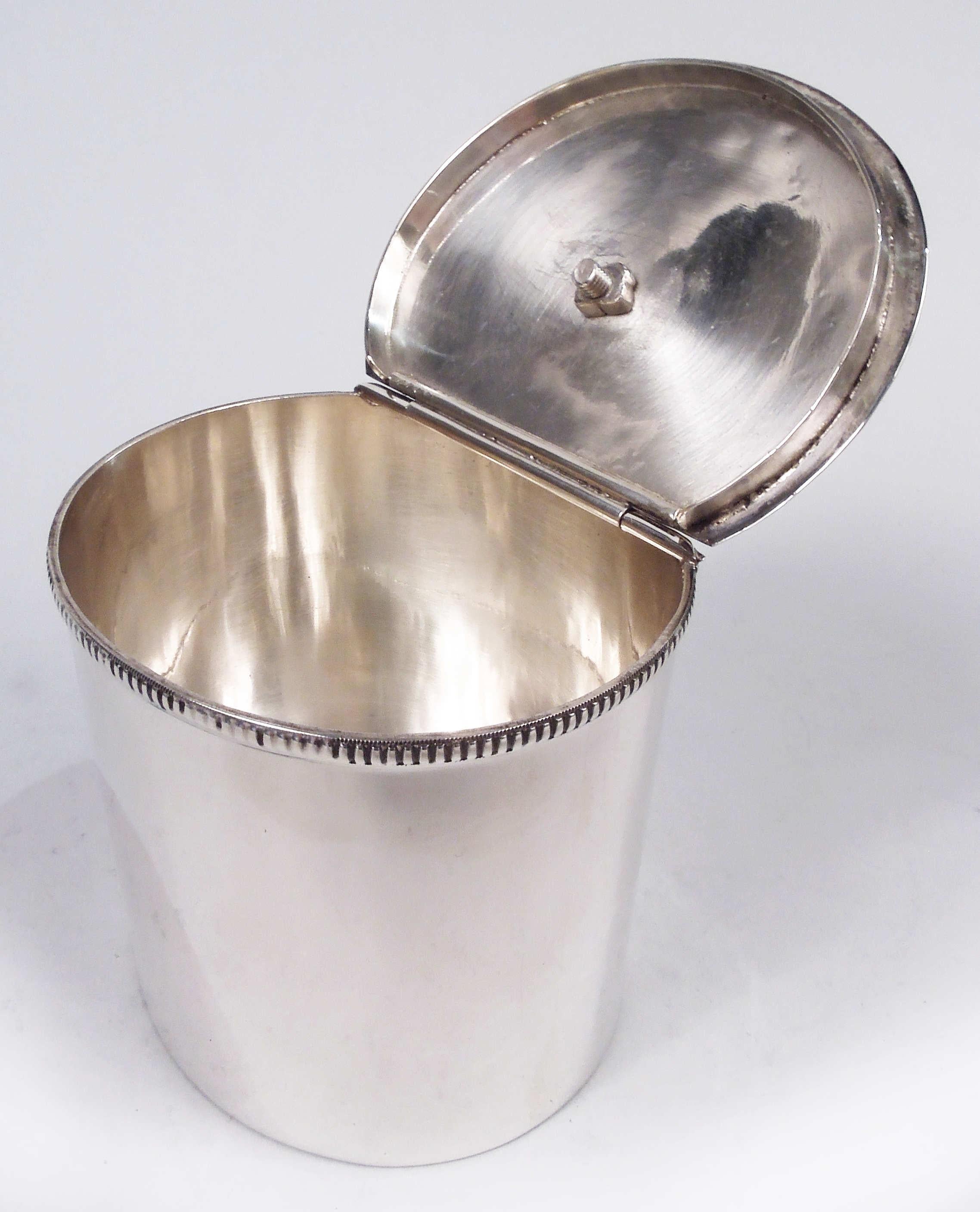 Midcentury Modern Sterling Silver Tea Caddy in Danish Style In Good Condition In New York, NY