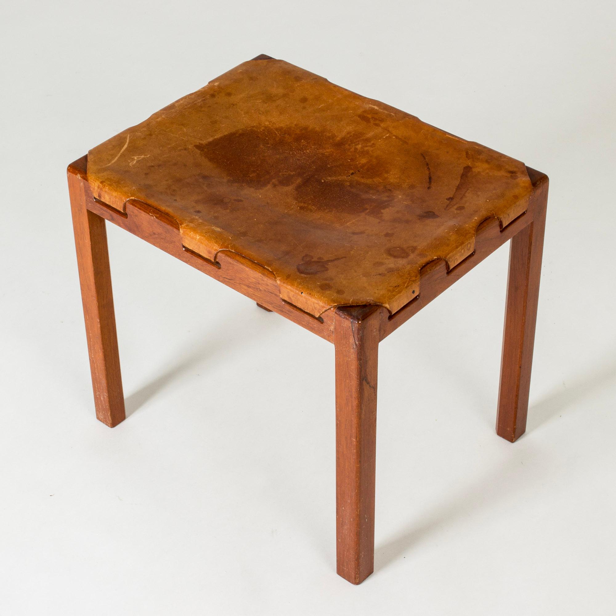 Scandinavian Modern Midcentury Modern Stool, mahogany and leather, Sweden, 1950s For Sale