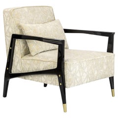 Midcentury Style Armchair With Lacquered Legs and Brass Detailing By José Castro
