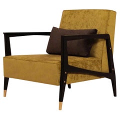 Midcentury Modern Style Armchair With Lacquered Legs and Brass Detailing