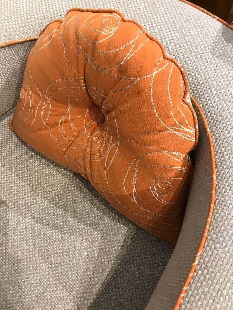 Mid-Century Modern Style Armchair with Natural Linen and Orange Piping In New Condition In Middleburg, VA