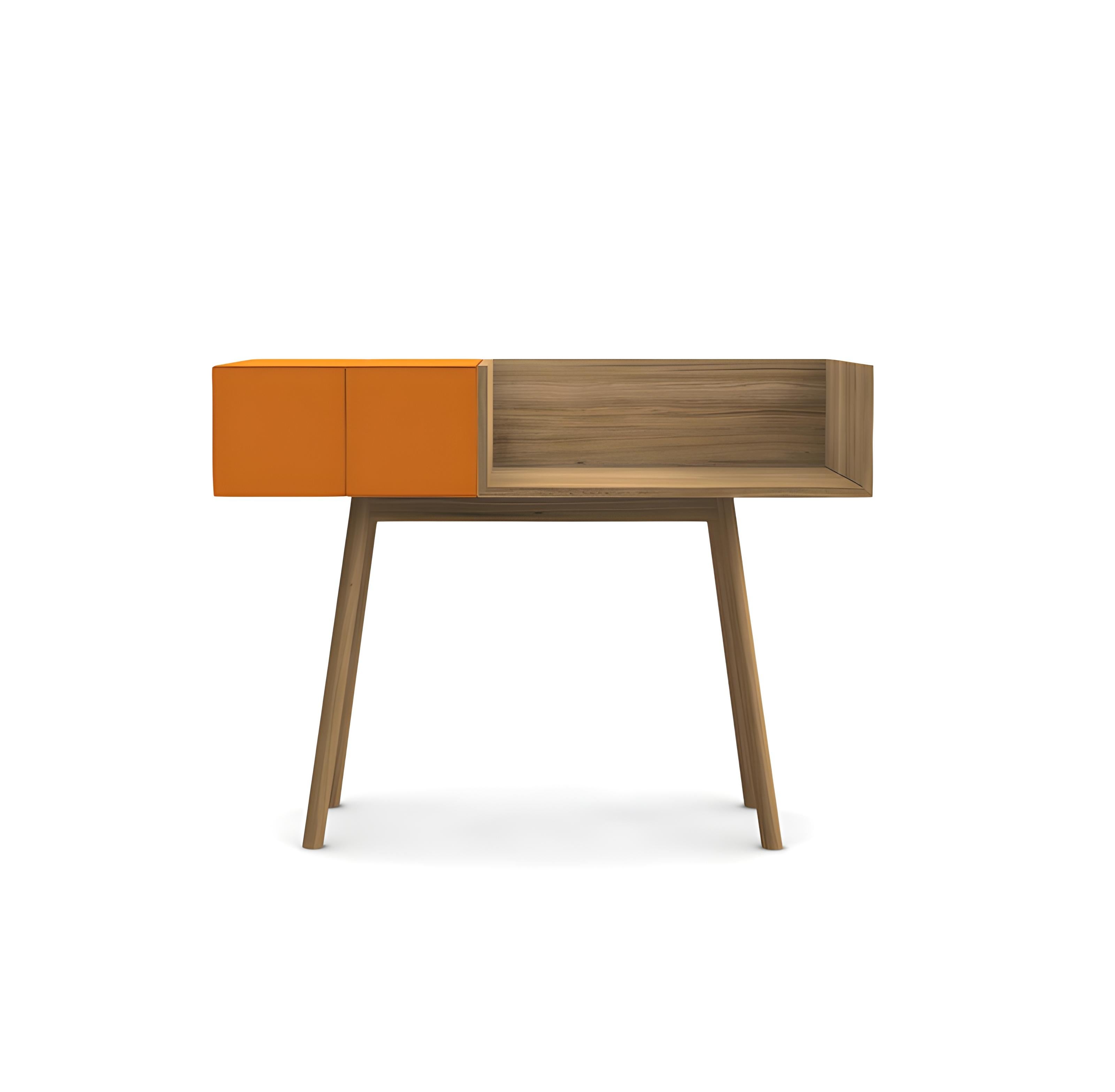 Hand-Crafted Midcentury Modern Style Boudoir In Walnut & Lacquer with 1 Drawer & 1 Box For Sale