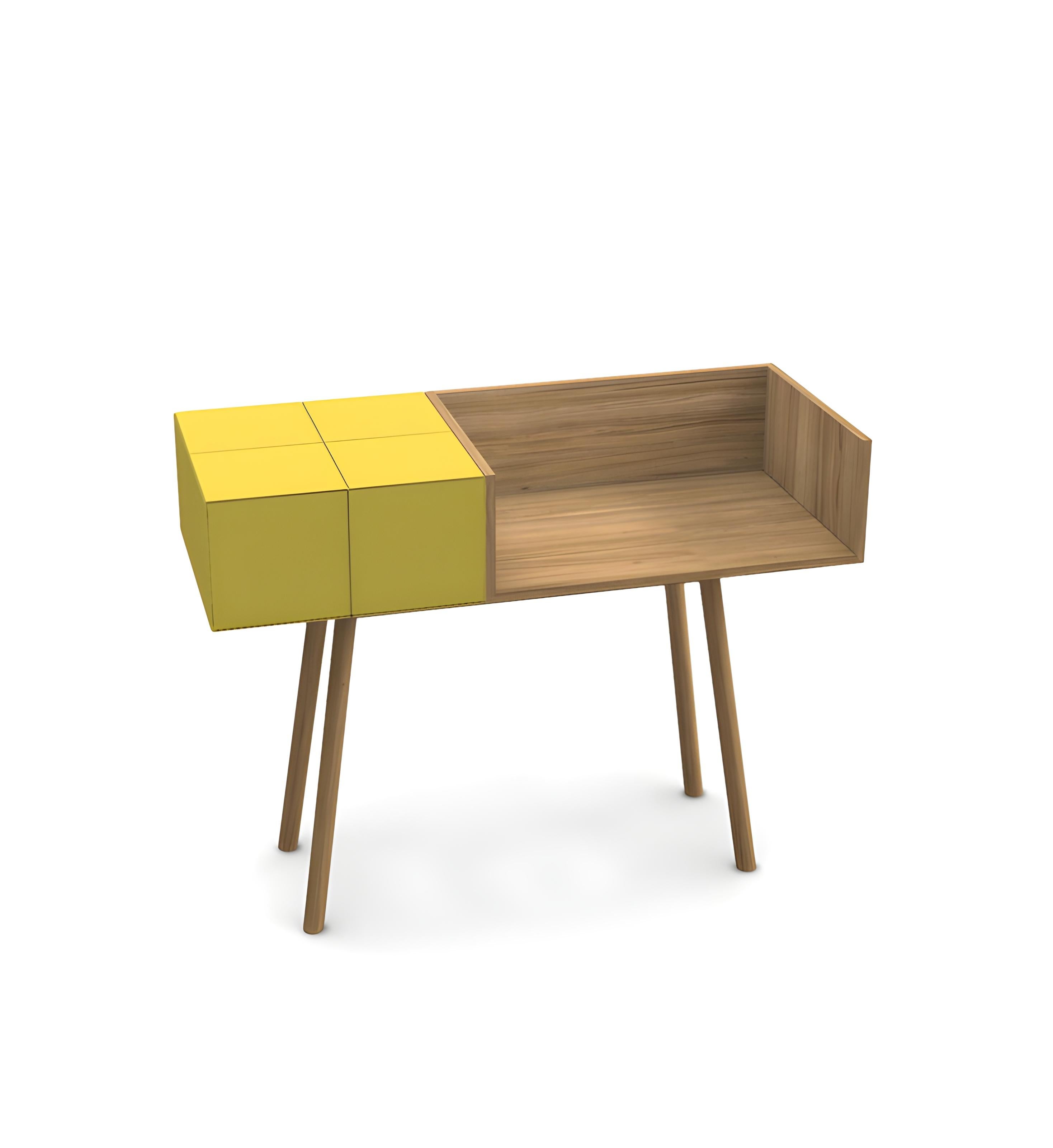 Wood Midcentury Modern Style Boudoir In Walnut & Lacquer with 1 Drawer & 1 Box For Sale