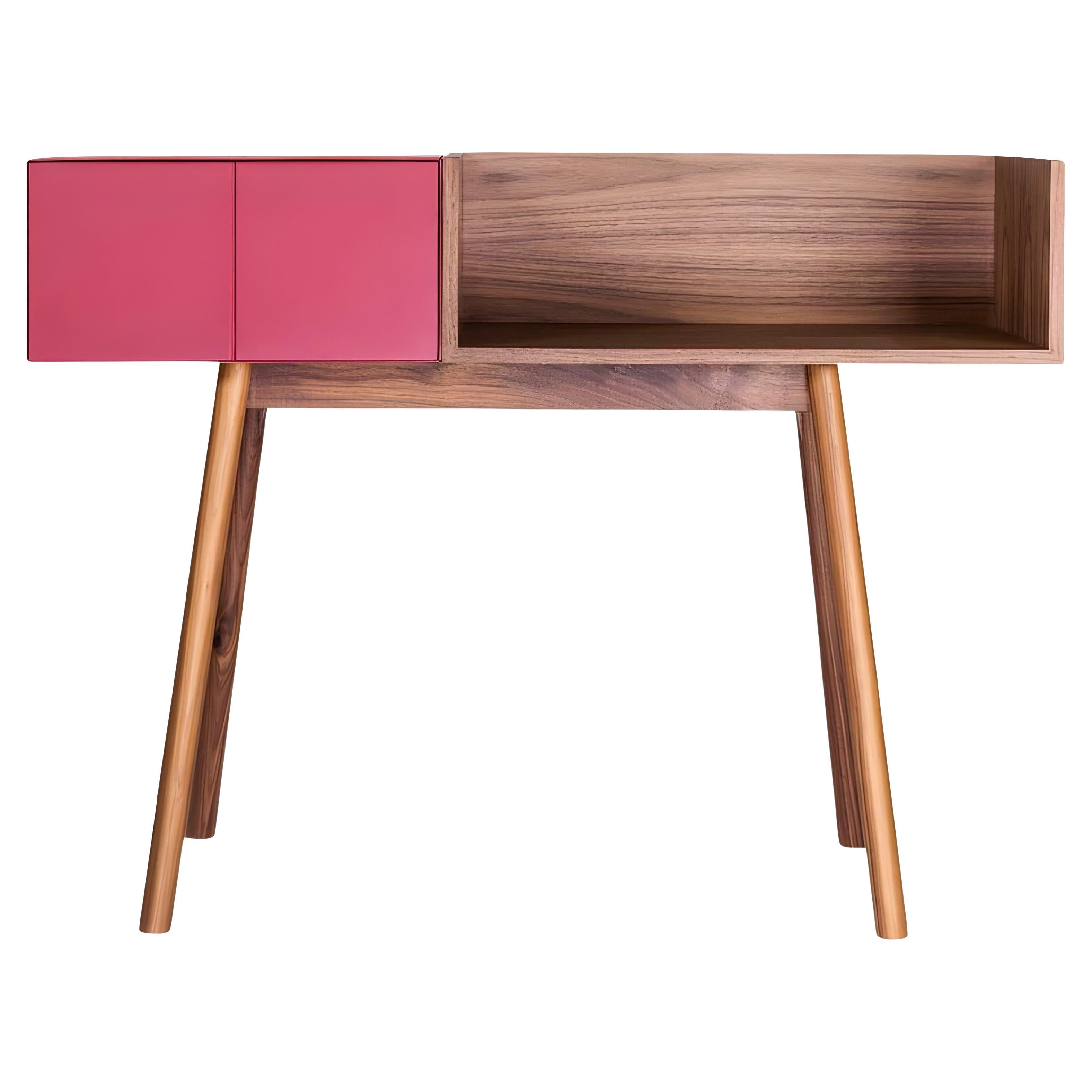 Midcentury Modern Style Boudoir In Walnut & Lacquer with 1 Drawer & 1 Box For Sale