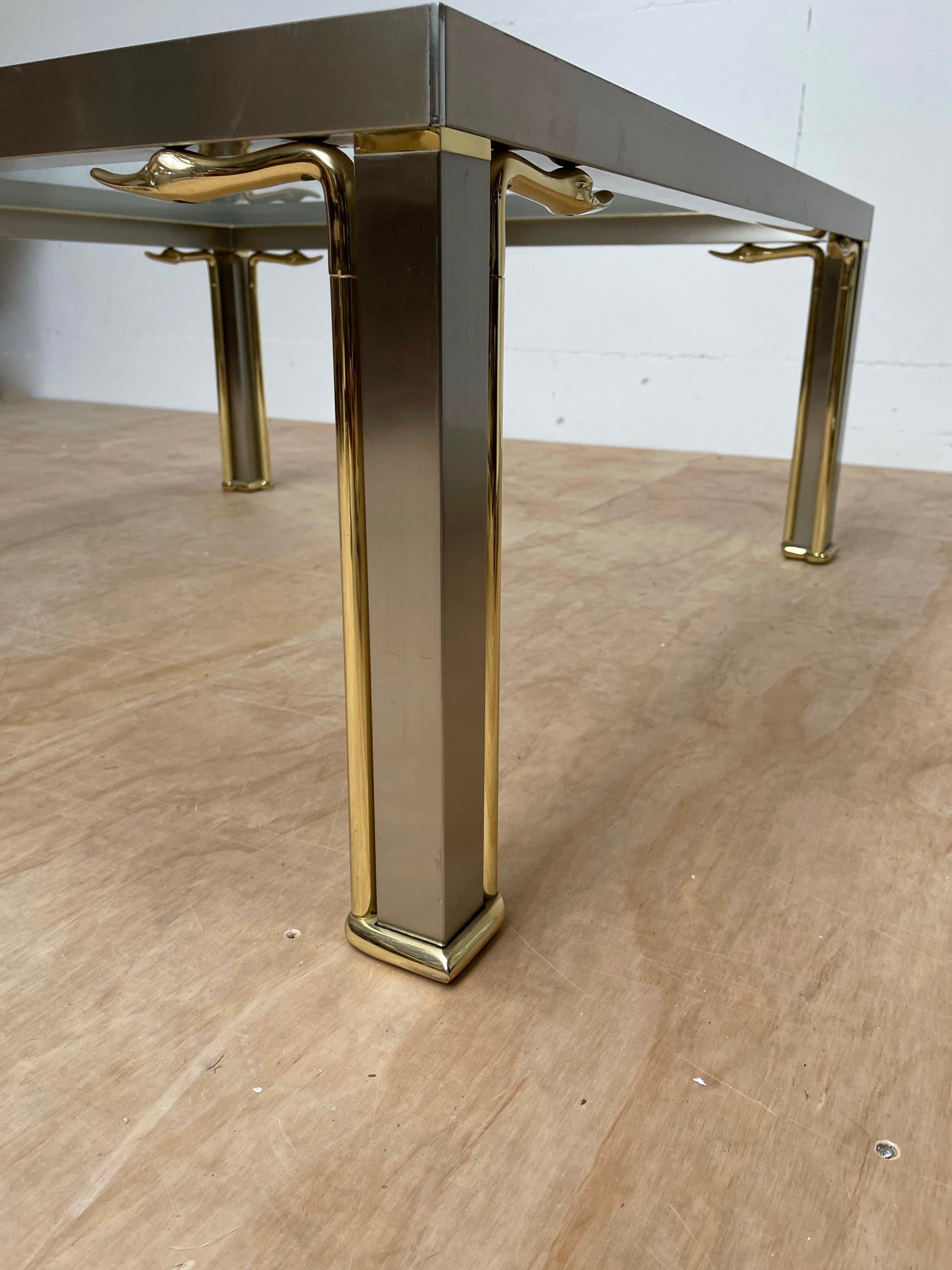 Mid-Century Modern Style Coffee Table with Glass Top and Bronze Swan Sculptures For Sale 4