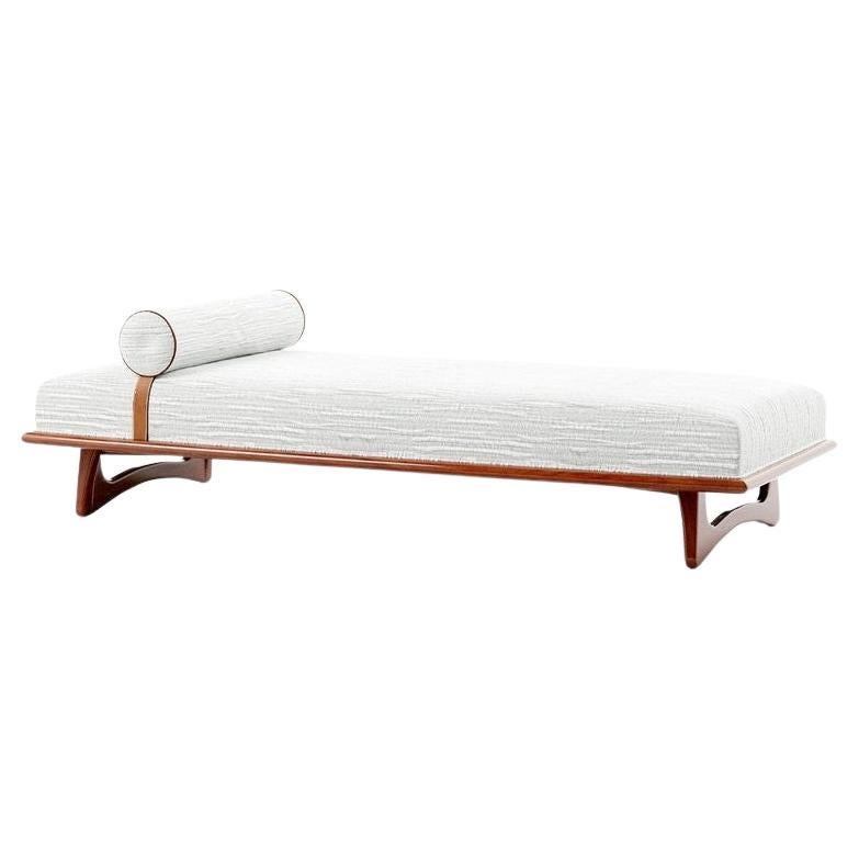 Portuguese Midcentury Modern Style Daybed In Solid Mahogany & Leather For Sale