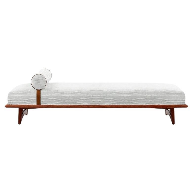 Hand-Crafted Midcentury Modern Style Daybed In Solid Mahogany & Leather For Sale
