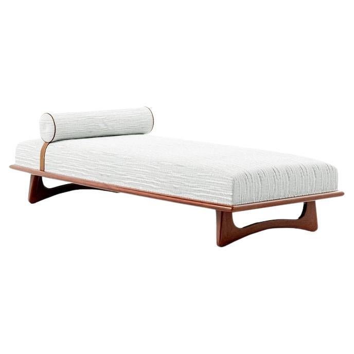 Midcentury Modern Style Daybed In Solid Mahogany & Leather