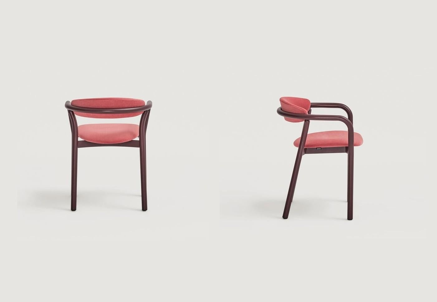 Spanish Midcentury Modern Style Dining Chairs In Antique Pink Velvet For Sale