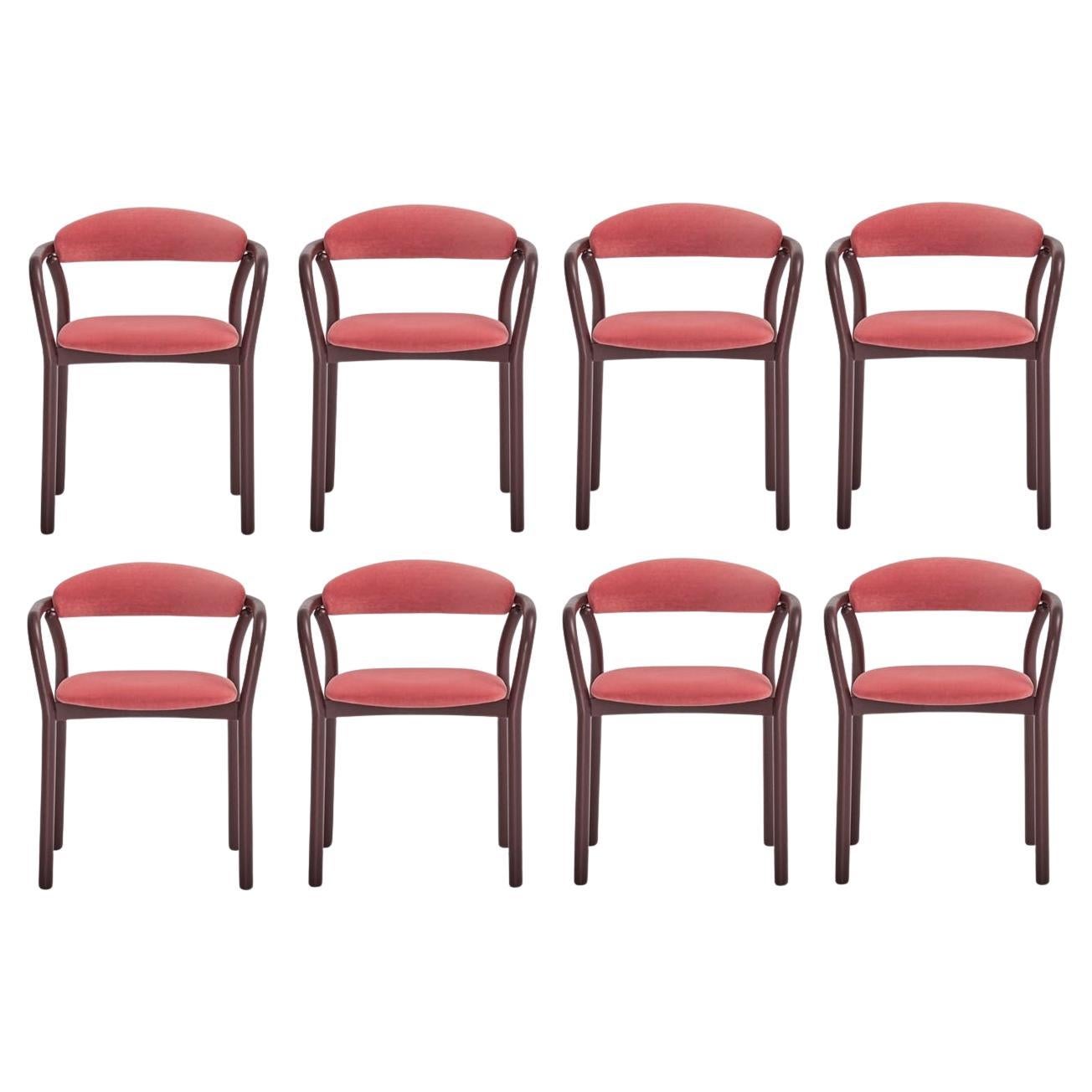 Midcentury Modern Style Dining Chairs In Antique Pink Velvet