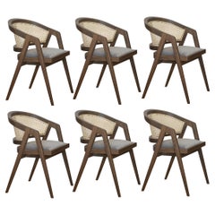 Midcentury Modern Style Dining Chairs in Natural Cane, Set of 8
