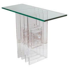 Console en verre et lucite de style moderne du milieu du siècle