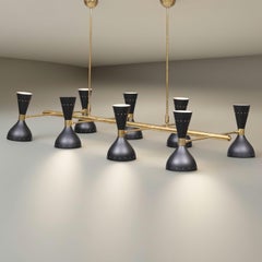 Mid‑Century Modern Style Patinated Brass Chandelier Adjustable Shades 16 Lights